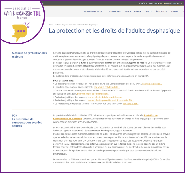Droits et protections des adultes avec une dysphasie