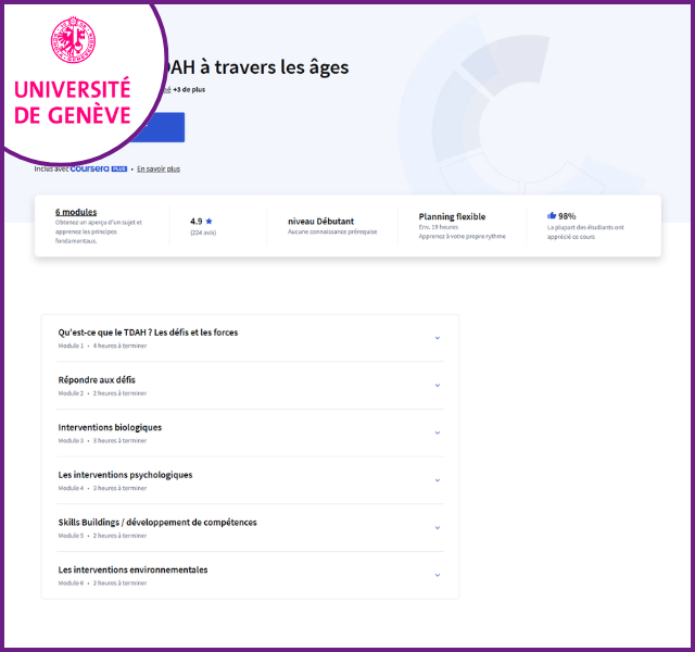 MOOC : vivre avec le TDAH à travers les âges (Université de Genève)
