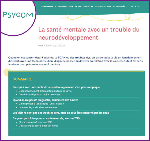 Psycom : la santé mentale et les TND, accompagnements et stratégies