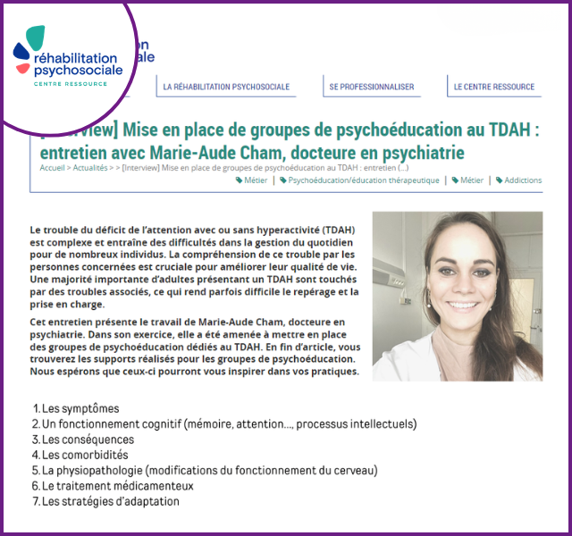 Supports pour l&rsquo;animation de séances de psychoéducation TDAH