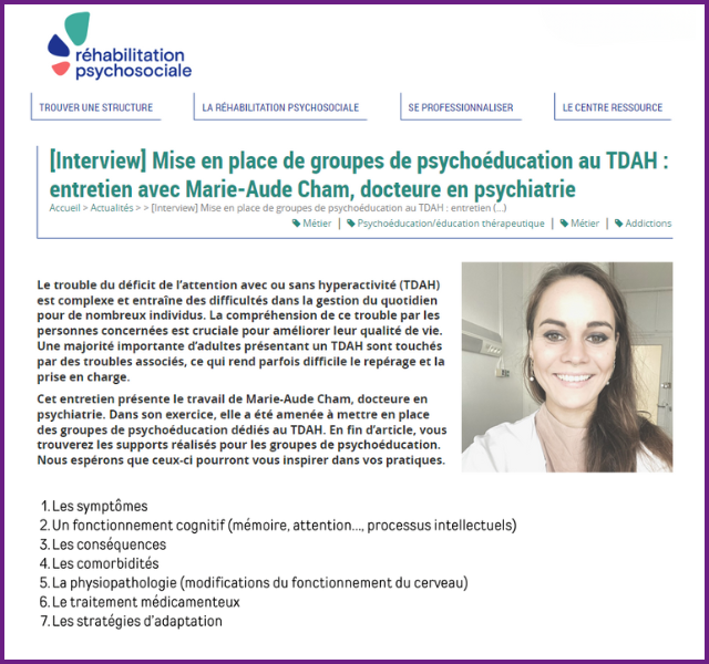 Supports pour l&rsquo;animation de séances de psychoéducation TDAH