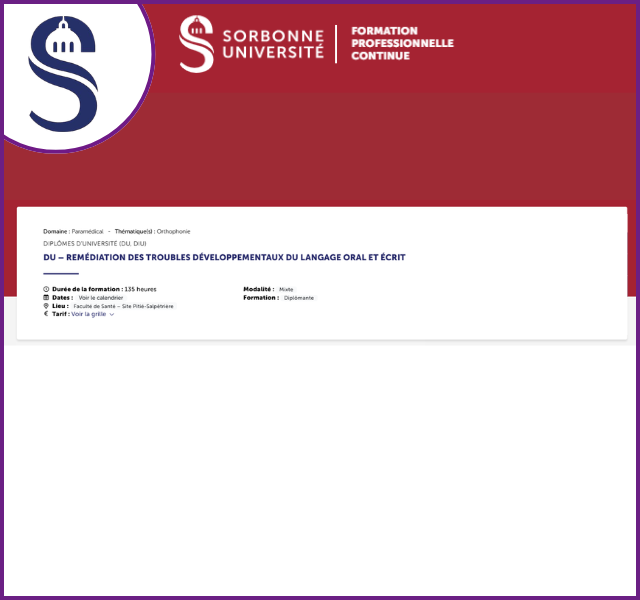DU : Remédiation des troubles développementaux du langage oral et écrit