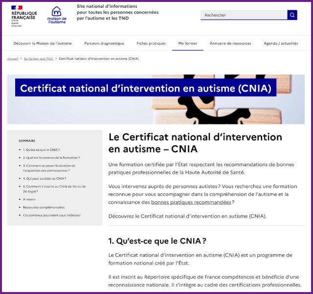 Certificat national d&rsquo;intervention en autisme (CNIA)