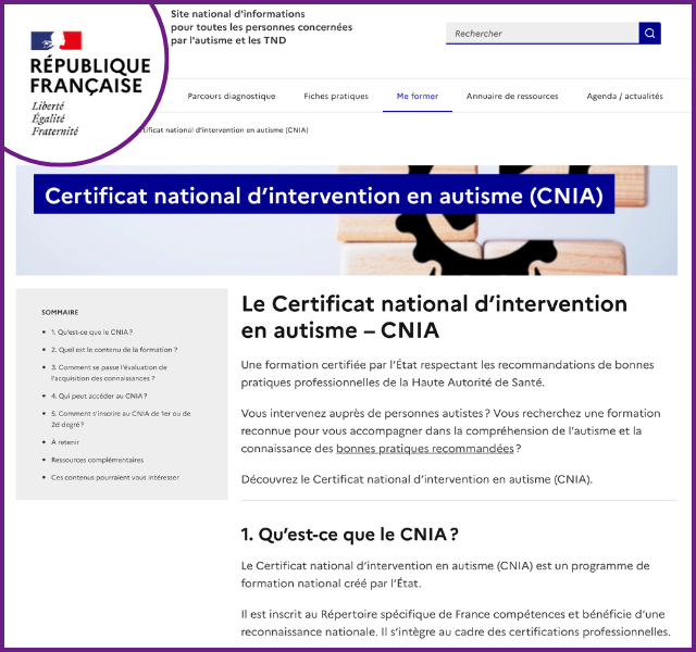 Certificat national d&rsquo;intervention en autisme (CNIA)