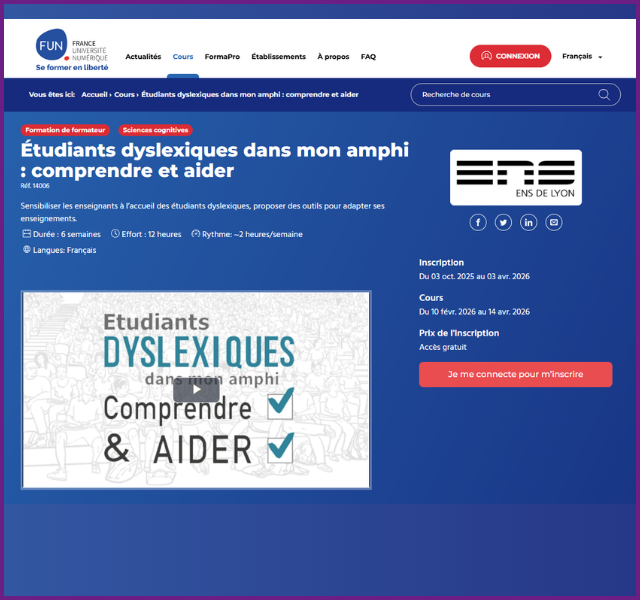 MOOC : Étudiants dyslexiques dans mon amphi : comprendre et aider