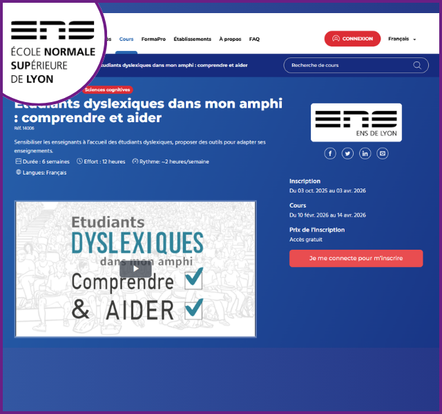 MOOC : Étudiants dyslexiques, se familiariser, comprendre et aider
